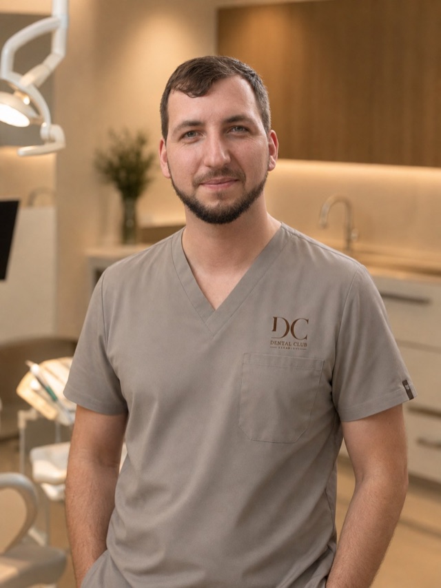 Dr. Damyan Karadzhov in a treatment room at Dental Club Karadzhovi